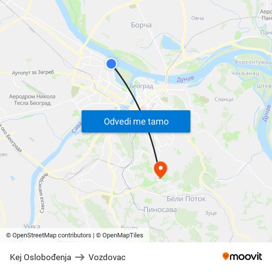 Kej Oslobođenja to Vozdovac map