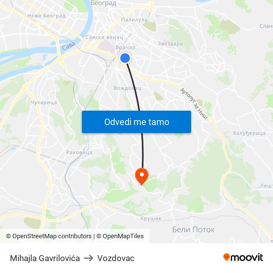 Mihajla Gavrilovića to Vozdovac map