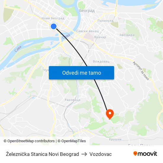 Železnička Stanica Novi Beograd to Vozdovac map