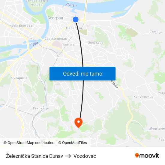 Železnička Stanica Dunav to Vozdovac map