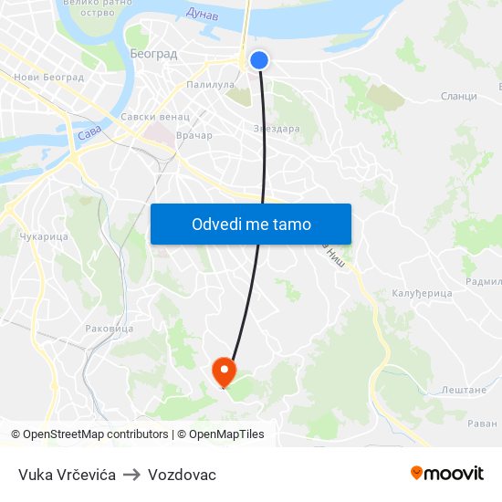 Vuka Vrčevića to Vozdovac map