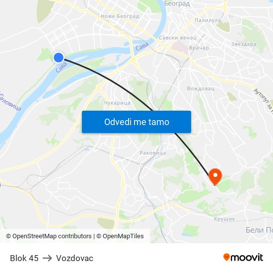 Blok 45 to Vozdovac map