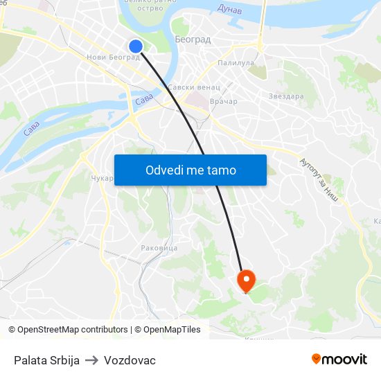 Palata Srbija to Vozdovac map