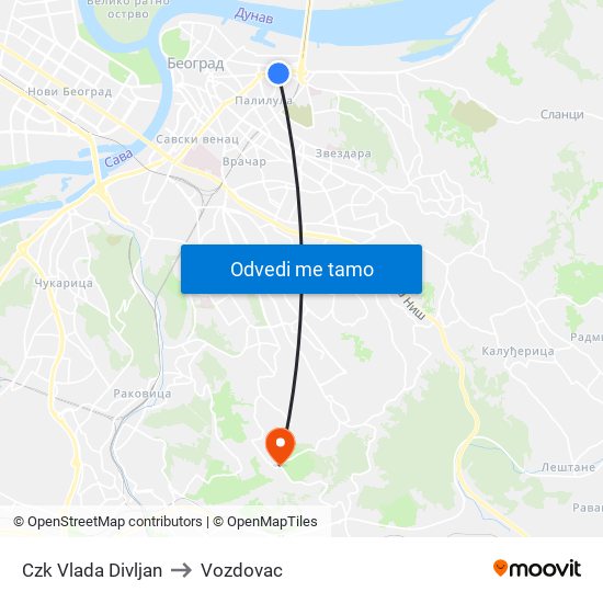 Czk Vlada Divljan to Vozdovac map