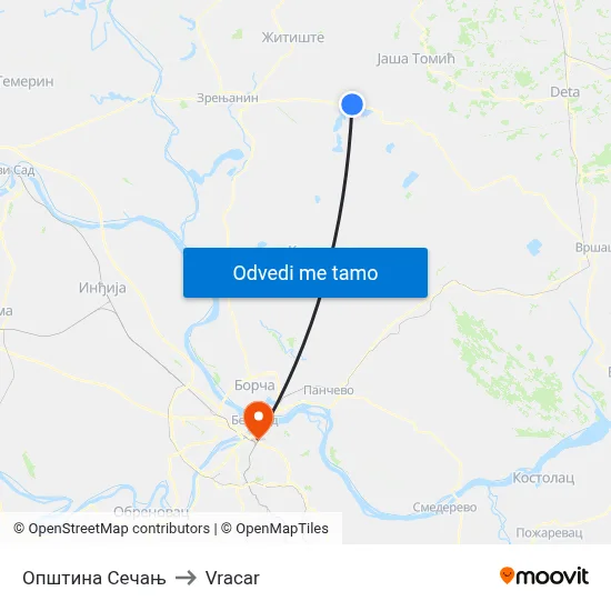 Општина Сечањ to Vracar map