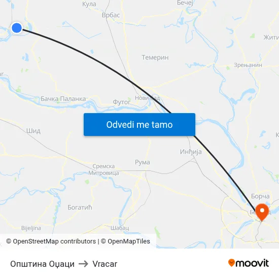 Општина Оџаци to Vracar map