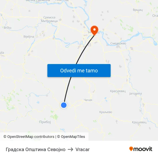 Градска Општина Севојно to Vracar map