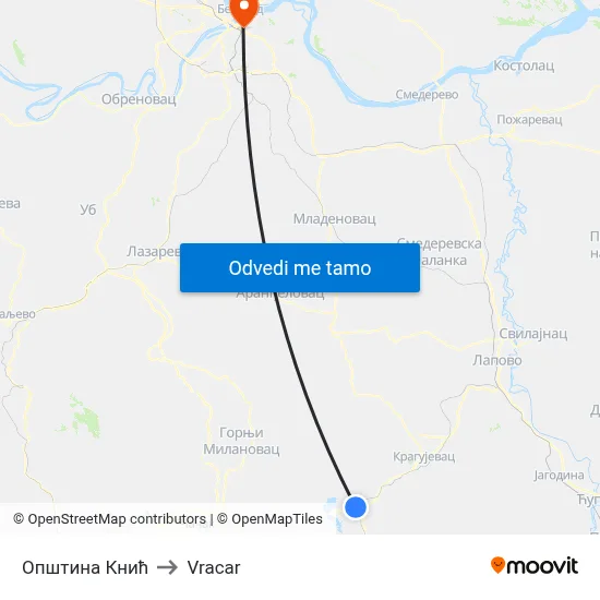 Општина Кнић to Vracar map