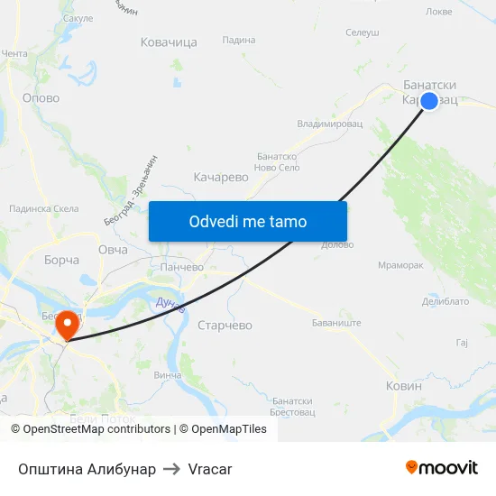 Општина Алибунар to Vracar map