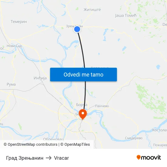 Град Зрењанин to Vracar map