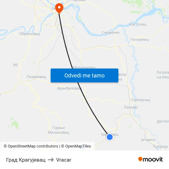 Град Крагујевац to Vracar map