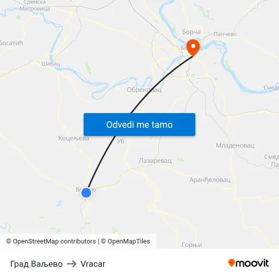 Град Ваљево to Vracar map
