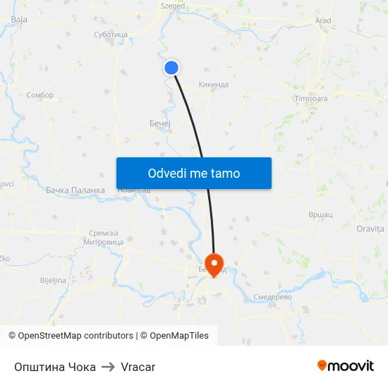 Општина Чока to Vracar map