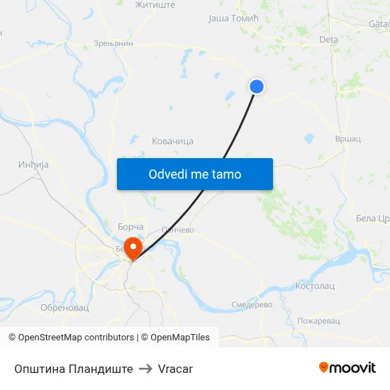Општина Пландиште to Vracar map