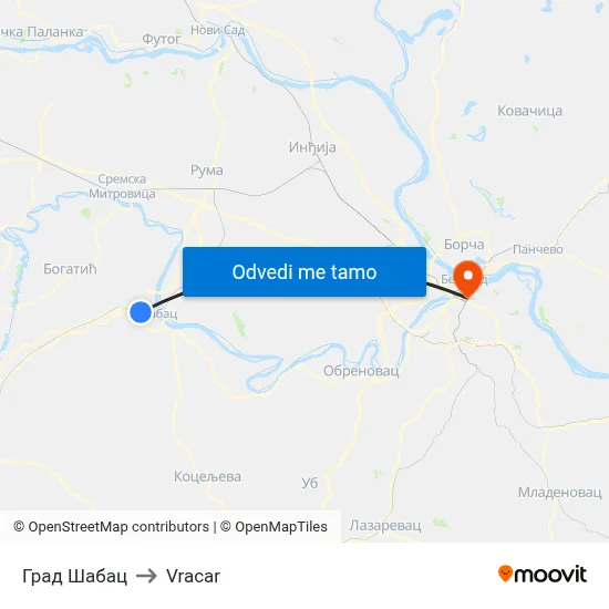 Град Шабац to Vracar map