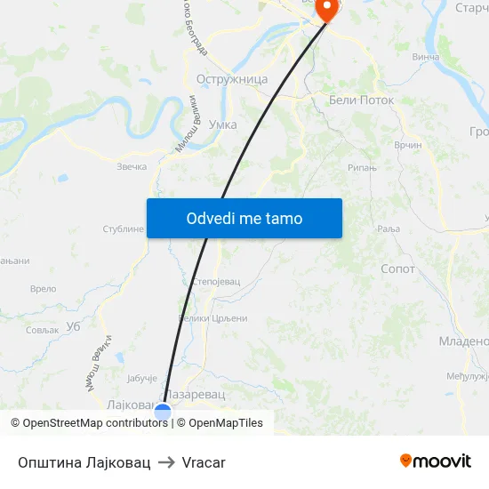 Општина Лајковац to Vracar map