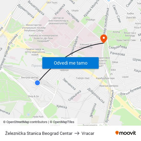 Železnička Stanica Beograd Centar to Vracar map