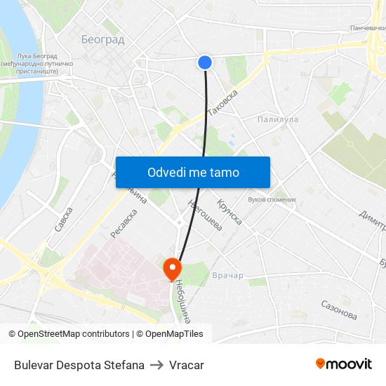 Bulevar Despota Stefana to Vracar map