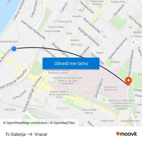 Tc Galerija to Vracar map