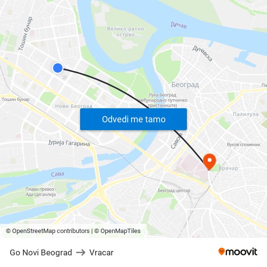 Go Novi Beograd to Vracar map