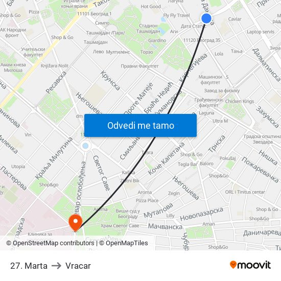 27. Marta to Vracar map