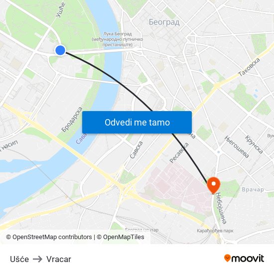 Ušće to Vracar map