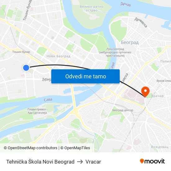 Tehnička Škola Novi Beograd to Vracar map