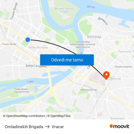 Omladinskih Brigada to Vracar map