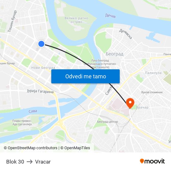 Blok 30 to Vracar map