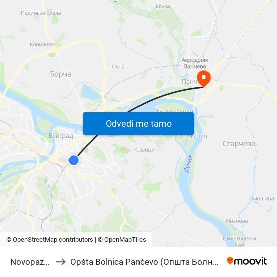 Novopazarska to Opšta Bolnica Pančevo (Општа Болница Панчево) map