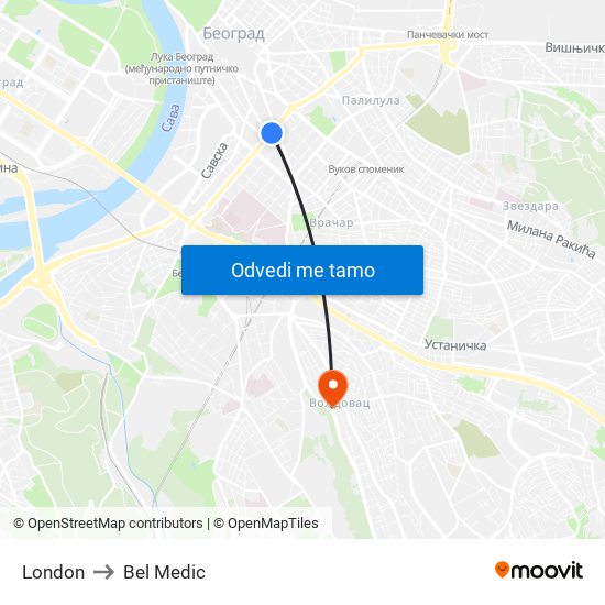 London to Bel Medic map