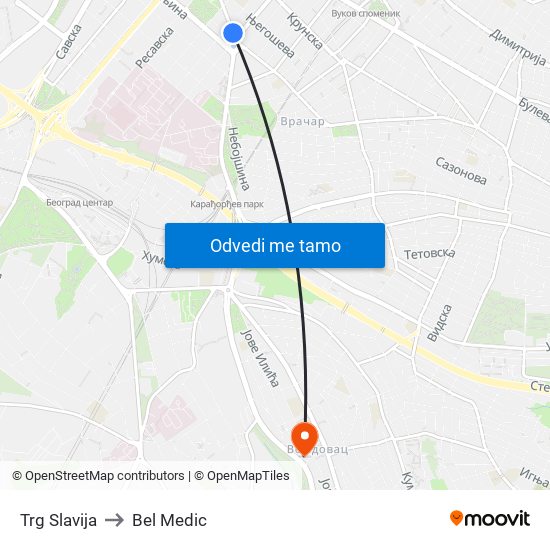 Trg Slavija to Bel Medic map