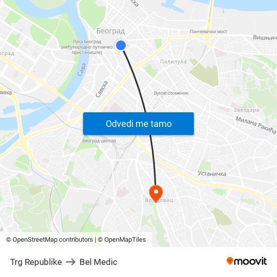 Trg Republike to Bel Medic map