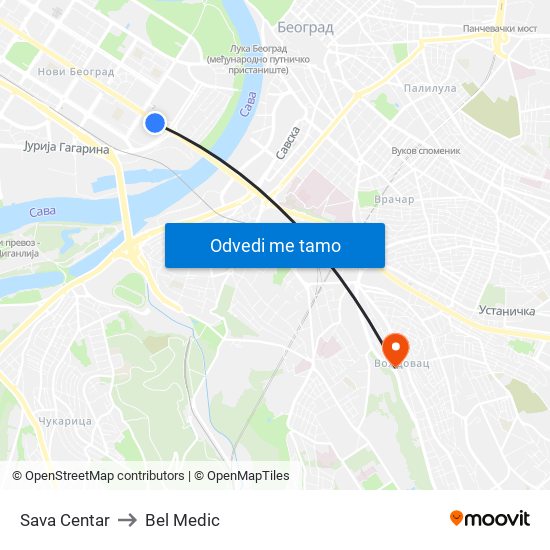 Sava Centar to Bel Medic map