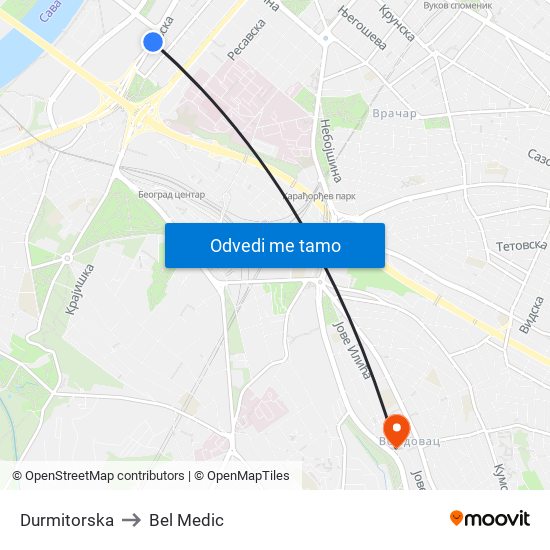 Durmitorska to Bel Medic map