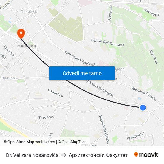 Dr. Velizara Kosanovića to Архитектонски Факултет map