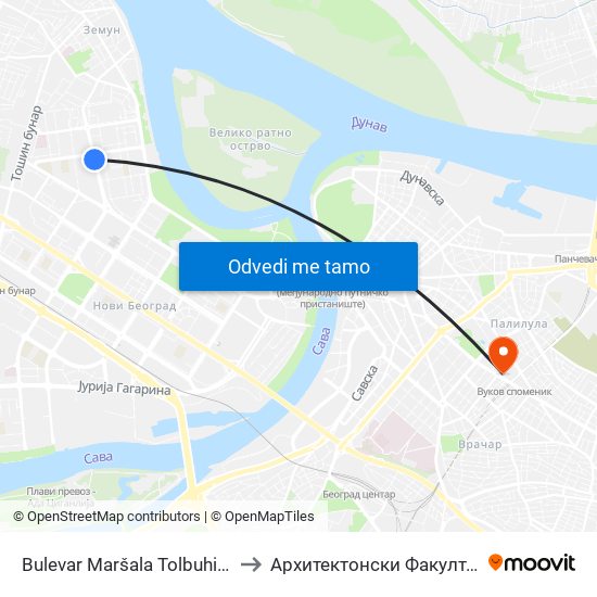 Bulevar Maršala Tolbuhina to Архитектонски Факултет map
