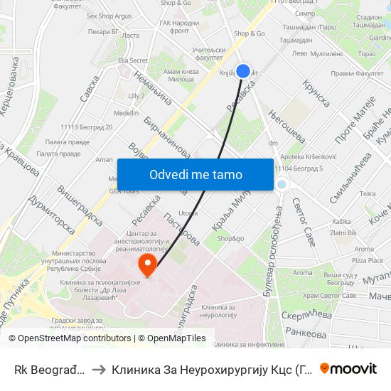 Rk Beograđanka to Клиника За Неурохирургију Кцс (Гама Нож) map