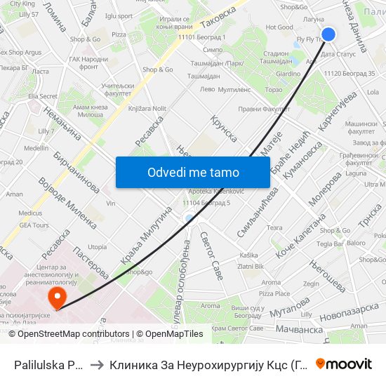 Palilulska Pijaca to Клиника За Неурохирургију Кцс (Гама Нож) map