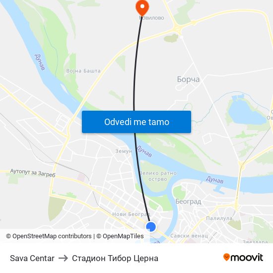 Sava Centar to Стадион Тибор Церна map