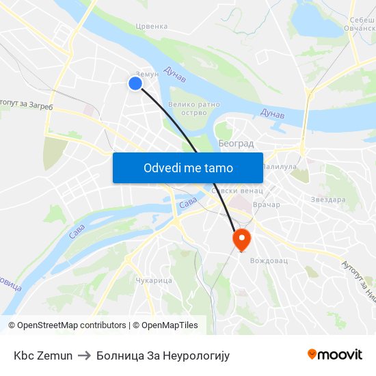 Kbc Zemun to Болница За Неурологију map