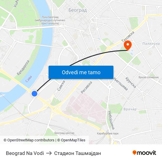 Beograd Na Vodi to Стадион Ташмајдан map