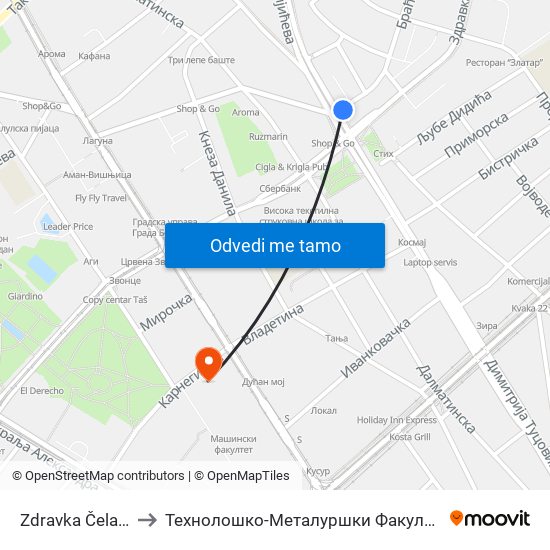 Zdravka Čelara to Технолошко-Металуршки Факултет map