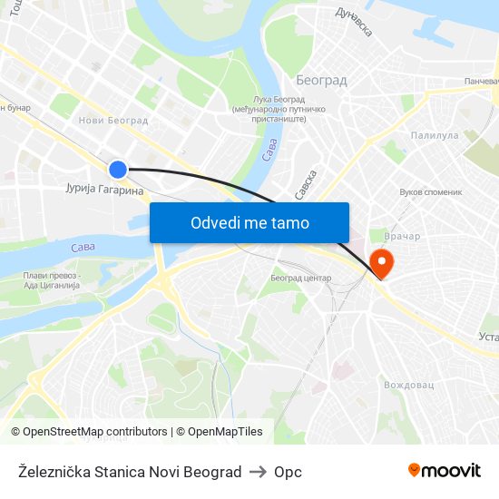 Železnička Stanica Novi Beograd to Орс map