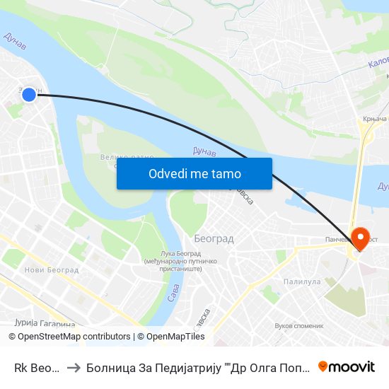 Rk Beograd to Болница За Педијатрију ""Др Олга Поповић-Дедијер"" map