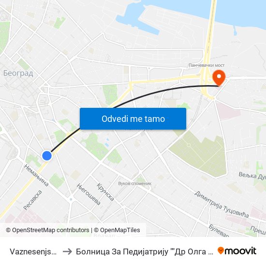 Vaznesenjska Crkva to Болница За Педијатрију ""Др Олга Поповић-Дедијер"" map