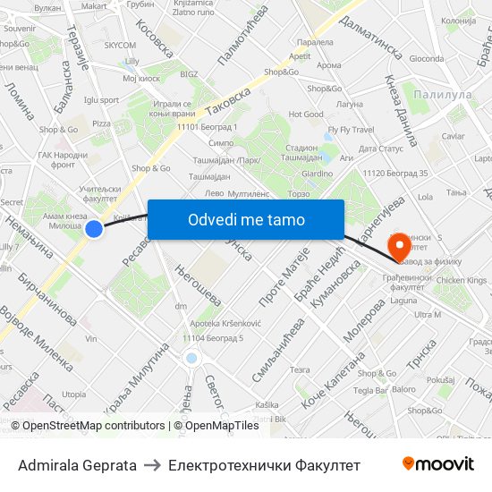 Admirala Geprata to Електротехнички Факултет map