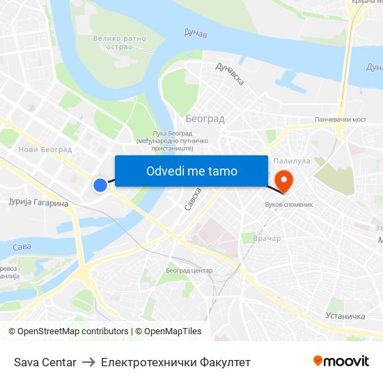 Sava Centar to Електротехнички Факултет map
