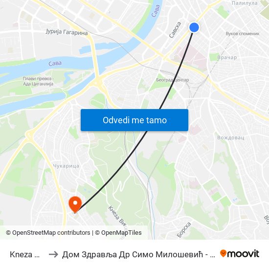 Kneza Miloša to Дом Здравља Др Симо Милошевић - Огранак Жарково map