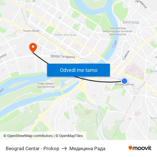 Beograd Centar - Prokop to Медицина Рада map